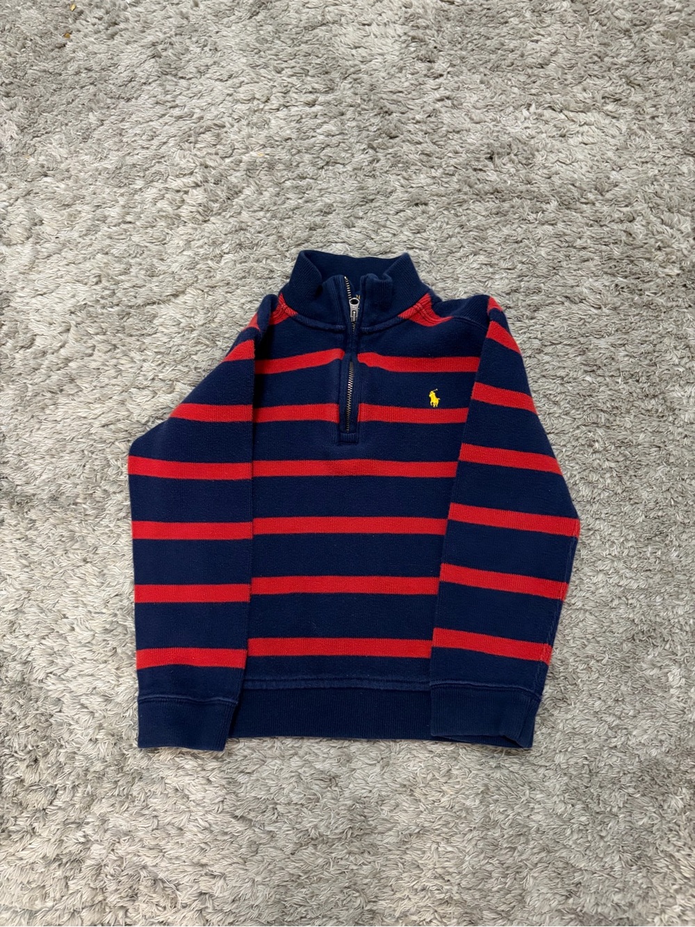 Polo Ralph Lauren Striped Quarter Zip Sweater Navy Red Boys Size 7.
